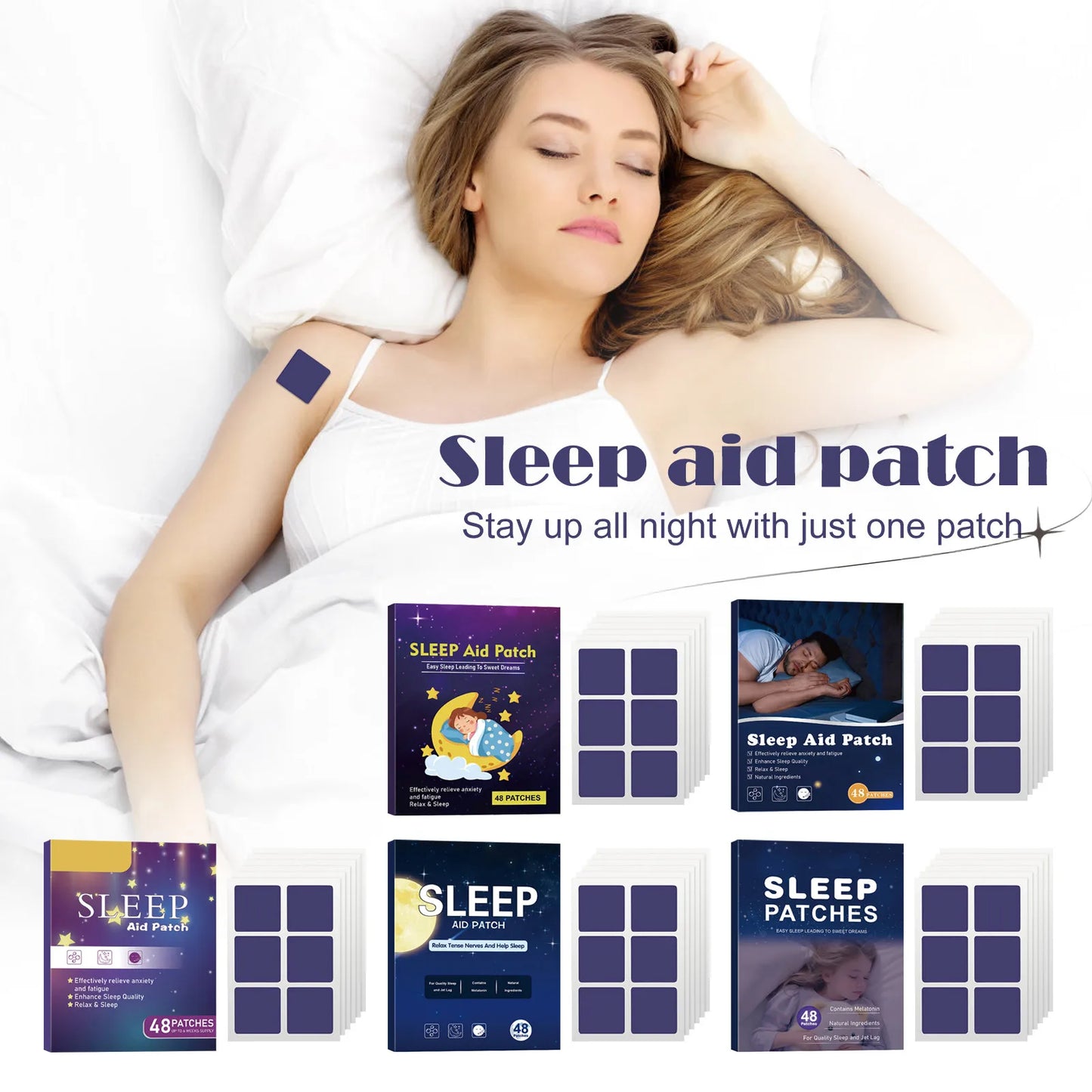 48pcs Sleep Aid Patch Relieve Stress Anxiety Treat Insomnia Sticker Fall Asleep Quickly Stickers Easy To Use Sleep Patch